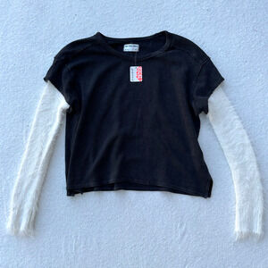 FP Movement We The Free Luxe Cuff Long Sleeve Top Women's XS Washed Black Combo